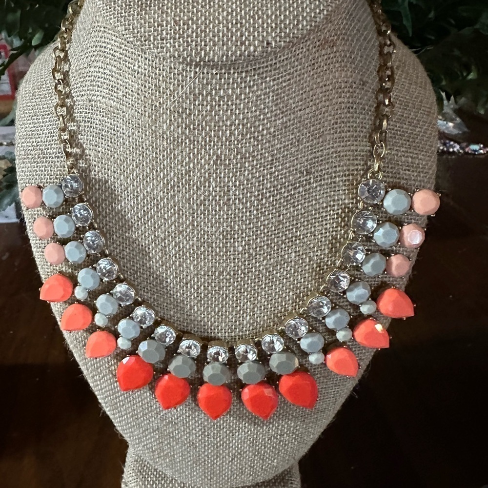 J. Crew Vibrant Necklace with Orange and gray  Gems